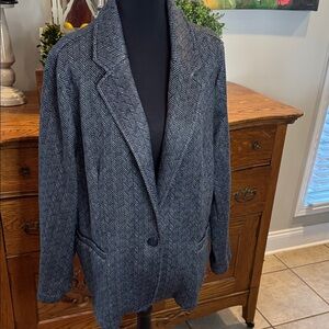 Lands' End Charcoal/Blue Herringbone Single-Button Blazer NWOT - 1X